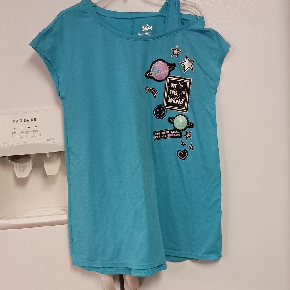 Justice "The Planets" Blue Tunic One Cold Shoulder Top Girl`s Plus Size 18